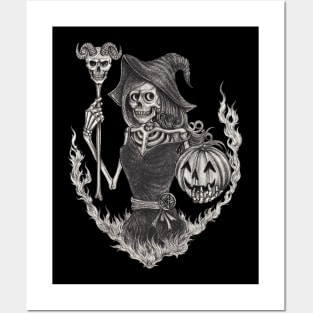 Fantasy witch skull halloween. Posters and Art